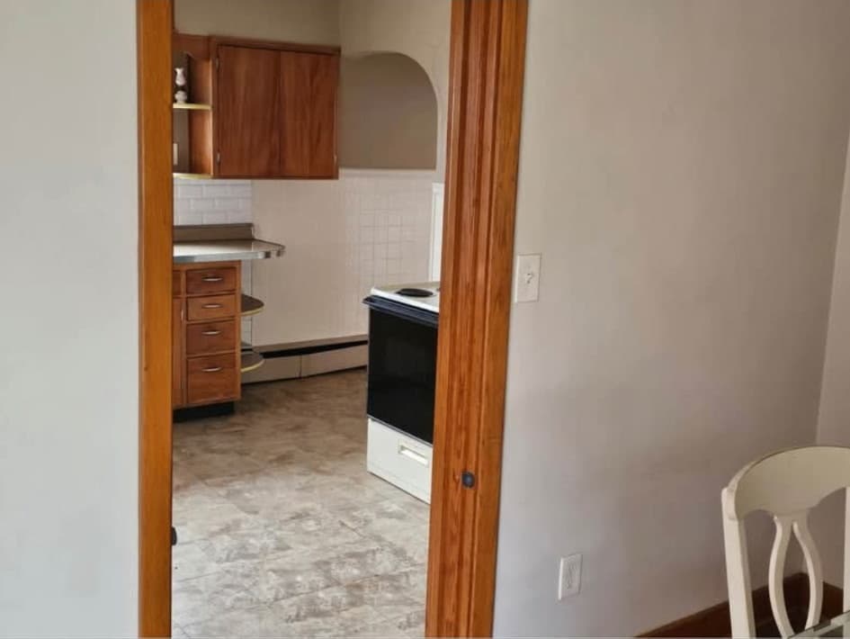 View through the doorway into the front-house kitchen